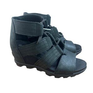 Sorel Womens Size 8 Black Gladiator-Style Sandals With Lace-Up Detail & Open Toe